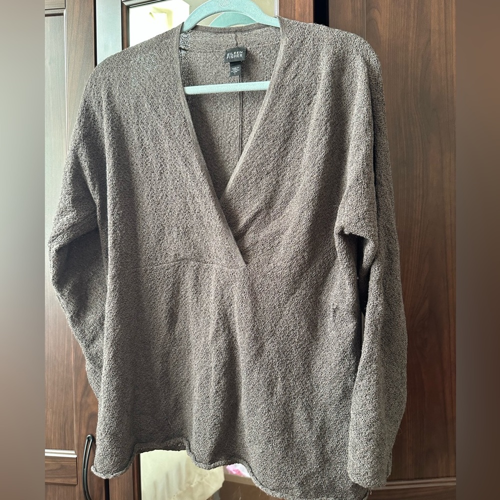 Eileen Fisher wrap v neck sweater in gray size L - Italian yarn